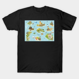 Pirate islands in hand drawn cartoon style T-Shirt